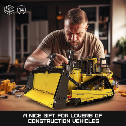 Remote Control Bulldozer Building Blocks Set – 1508-Piece STEM Engineering Construction Vehicle Kit for Adults, Motorized RC Model, Yellow - PuriLite