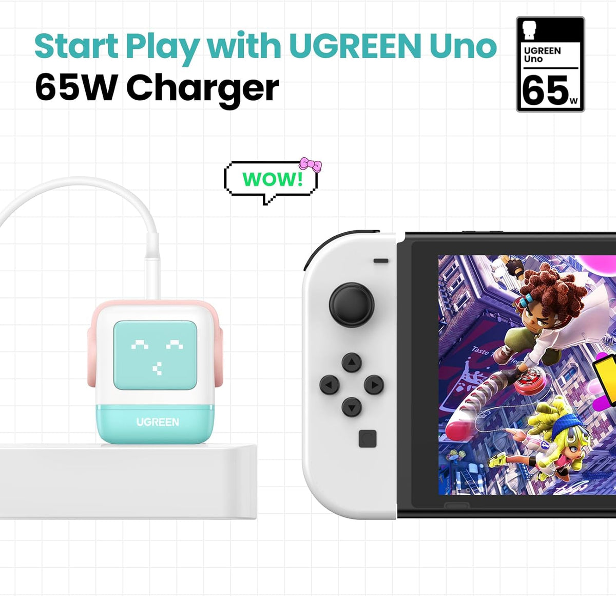 UGREEN Uno 65W USB C Charger Block, Nexode GaN Fast Charging 3-Port, Compact Wall Plug Power Adapter for MacBook Pro/Air, iPhone 16 15 Pro, Galaxy S24 Ultra, Pixel 8, iPad, Steam Deck, Black - PuriLite
