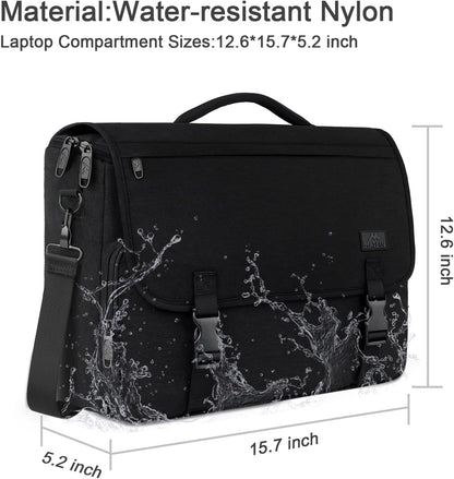 Messenger Bag for Men, Laptop Bag 15.6 Inch, Water Resistant Canvas Shoulder Bag Nylon Crossbody Bag for Women with Detachable Shoulder Strap Black - PuriLite