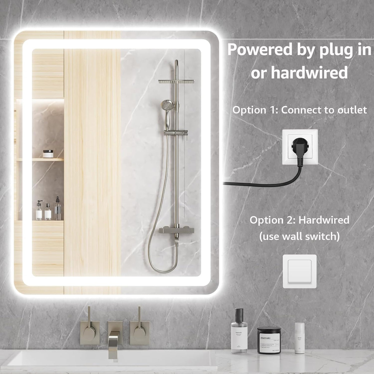 Lmsedf 24" x 32"Rectangle LED Bathroom Mirror with Lights, Backlit & Front Lighted, Wall-Mounted Vanity Mirror 3000K/4000K/6000K, Memory Functions, Anti-Fog, Dimmable Smart Mirror - PuriLite