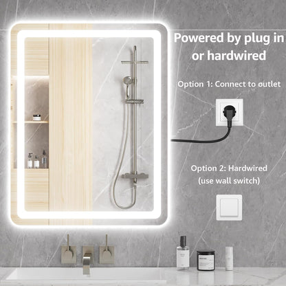 Lmsedf 24" x 32"Rectangle LED Bathroom Mirror with Lights, Backlit & Front Lighted, Wall-Mounted Vanity Mirror 3000K/4000K/6000K, Memory Functions, Anti-Fog, Dimmable Smart Mirror - PuriLite