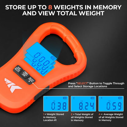 KastKing Fish Scale, LCD Display USB Charging Fishing Scale, Fishing Gifts for Men, Orange - PuriLite