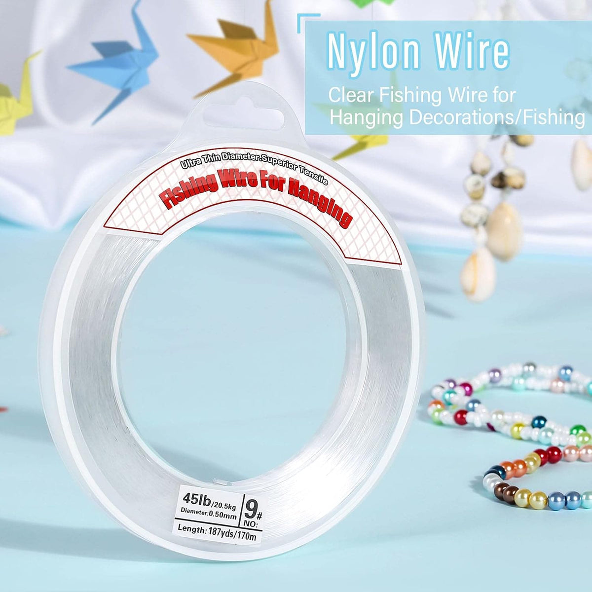Clear Fishing Wire, Acejoz 656FT Fishing Line Clear Invisible Hanging Wire Strong Nylon String Supports 40 Pounds for Balloon Garland Hanging Decorations - PuriLite