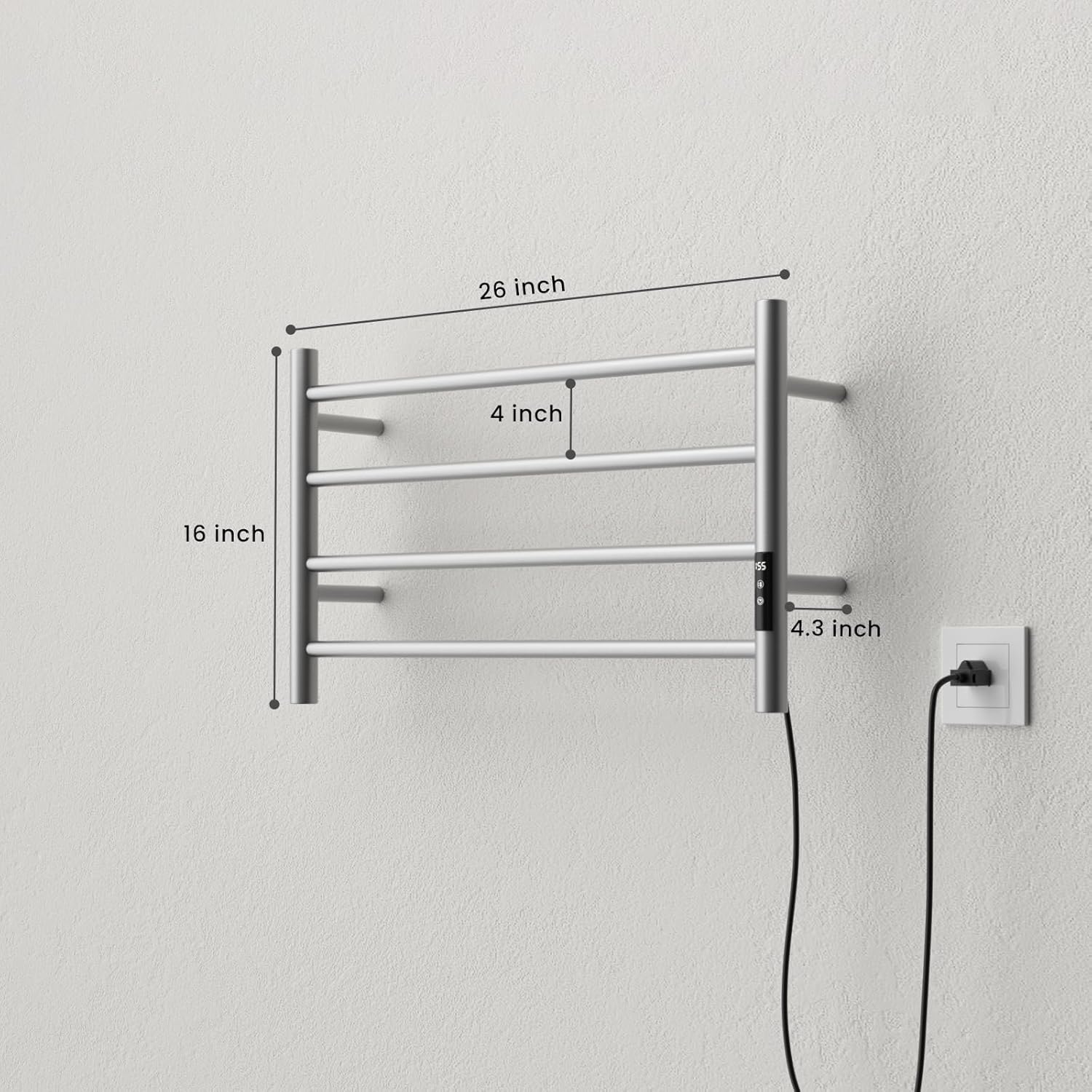 POPFLY Heated Towel Rack, Wall Mounted Electric Hot Towel Warmer, 4-Bar 304 Stainless Steel Small Heated Towel Warmer Rack for Bathroom with Timer and Temperature Control, Brushed - PuriLite