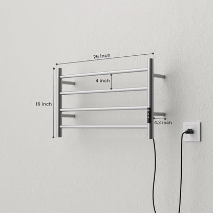 POPFLY Heated Towel Rack, Wall Mounted Electric Hot Towel Warmer, 4-Bar 304 Stainless Steel Small Heated Towel Warmer Rack for Bathroom with Timer and Temperature Control, Brushed - PuriLite