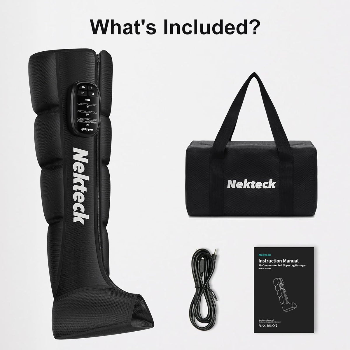 Nekteck Cordless Leg Compression Massager, Air Compression Massage Tools for Circulation and Pain Relief, Rechargeable Portable Full Leg Boots, Gifts for Mom Dad Men Women, Single Unit