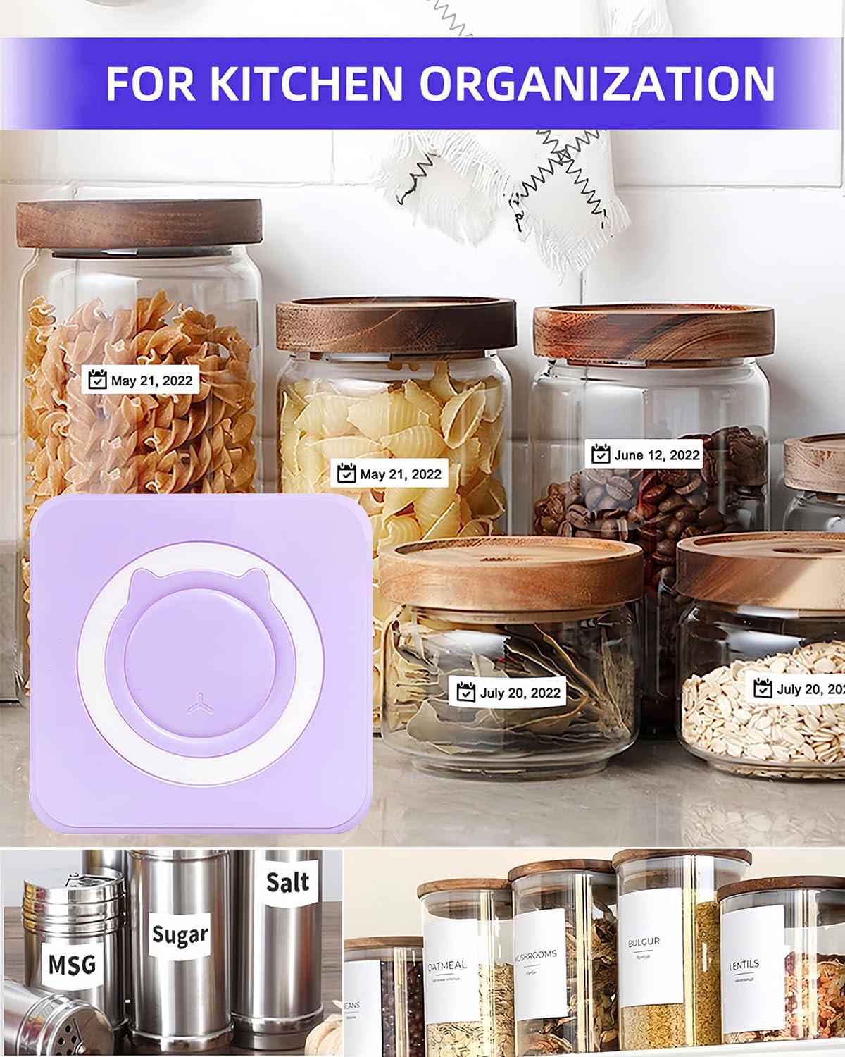 Label Maker - Mini Portable Sticker Printer with 13 Rolls Self-Adhesive Thermal Papers, Labeller Machine for Home Office Study Business Texts Journal, Blue - PuriLite