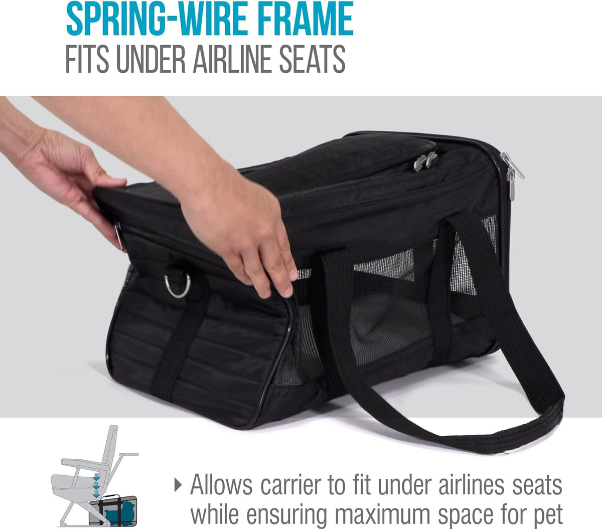 Sherpa Original Deluxe Travel Bag Pet Carrier, Airline Approved & Guaranteed-On-Board - Mesh Panels & Spring Frame, Locking Safety Zippers, Machine Washable Liner - Charcoal Gray, Medium - PuriLite