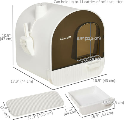 PawHut Large Cat Litter Box with Lid, Enclosed Kitty Litter Box with Slide-Out Tray, Scoop, Filter, Green - PuriLite