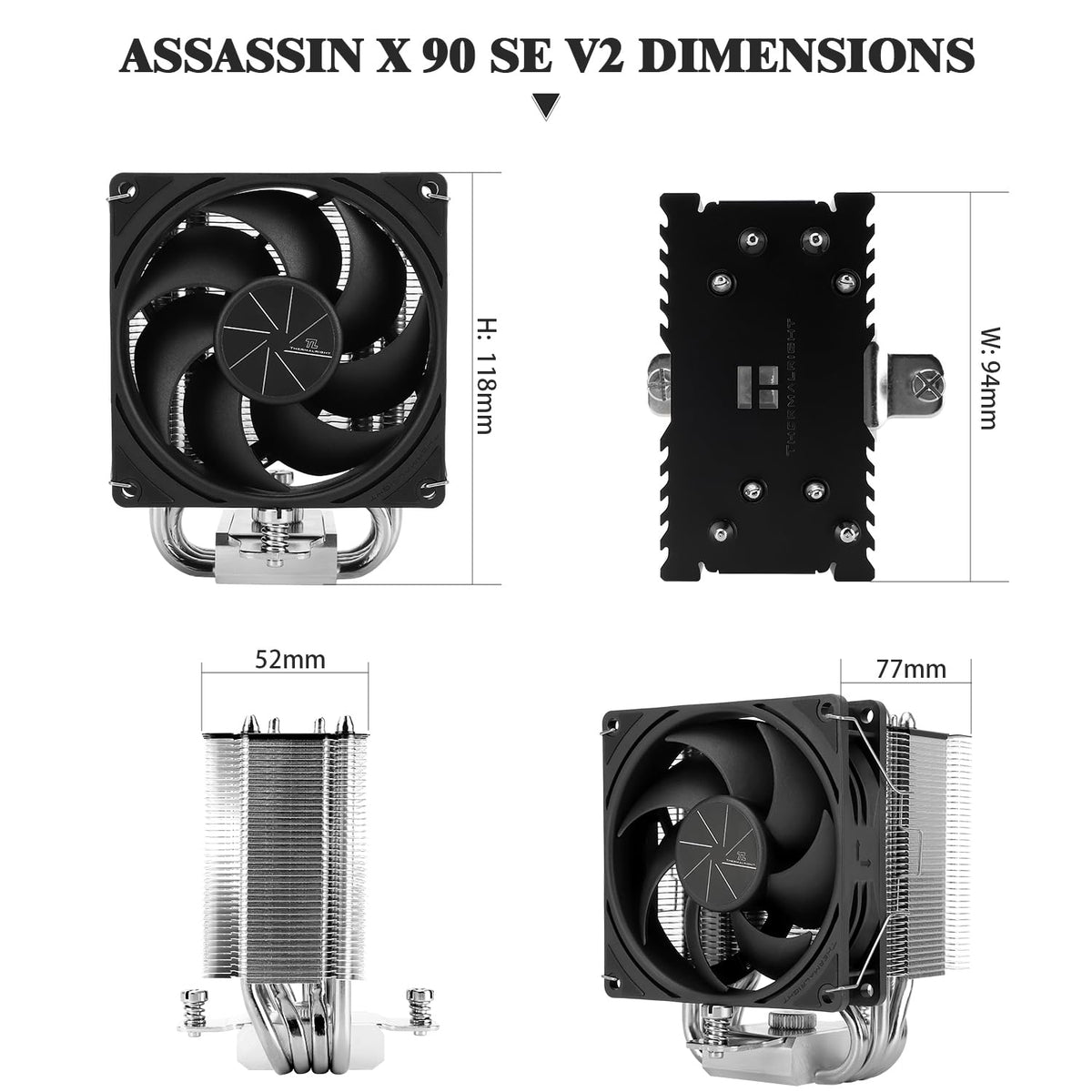 Thermalright Assassin X 90 SE V2 CPU Cooler, 92mm PWM Quiet Fan CPU Air Cooler, Support Intel Lga1700/1150/1151/1200,AMD AM4 AM5, Computer Cooler(AX90 SE V2) - PuriLite