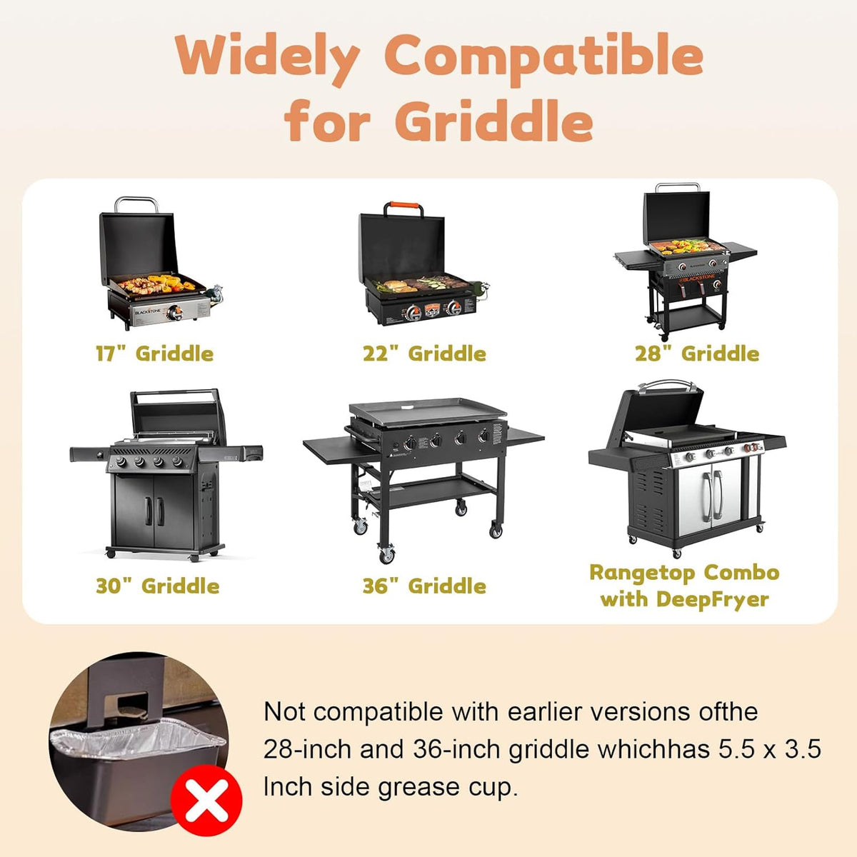 Blackstone Griddle Grease Cup Liner: 20 Pcs Grease Catcher for Blackstone Grill 17 22 28 30 36 Inch Blackstone Griddle Accessories Aluminum Drip Pan Liners Replacement Parts - PuriLite
