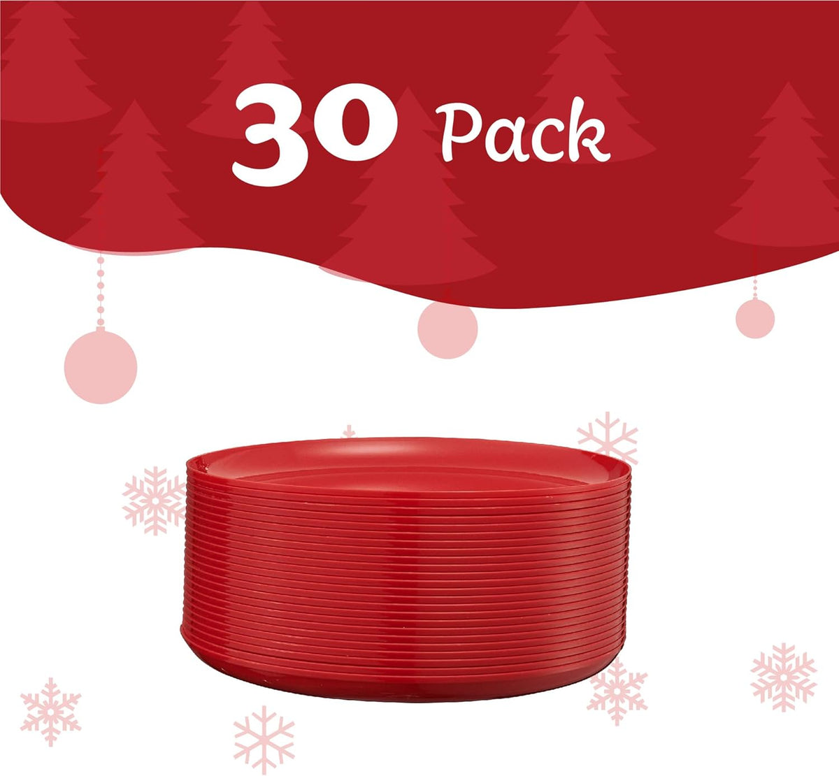 PLASTICPRO [30 Pack 10.7'' Christmass Green Plastic Party Plates Edge Collection Premium heavyweight Elegant Disposable Tableware Dishes - PuriLite