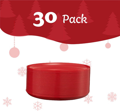 PLASTICPRO [30 Pack 10.7'' Christmass Green Plastic Party Plates Edge Collection Premium heavyweight Elegant Disposable Tableware Dishes - PuriLite