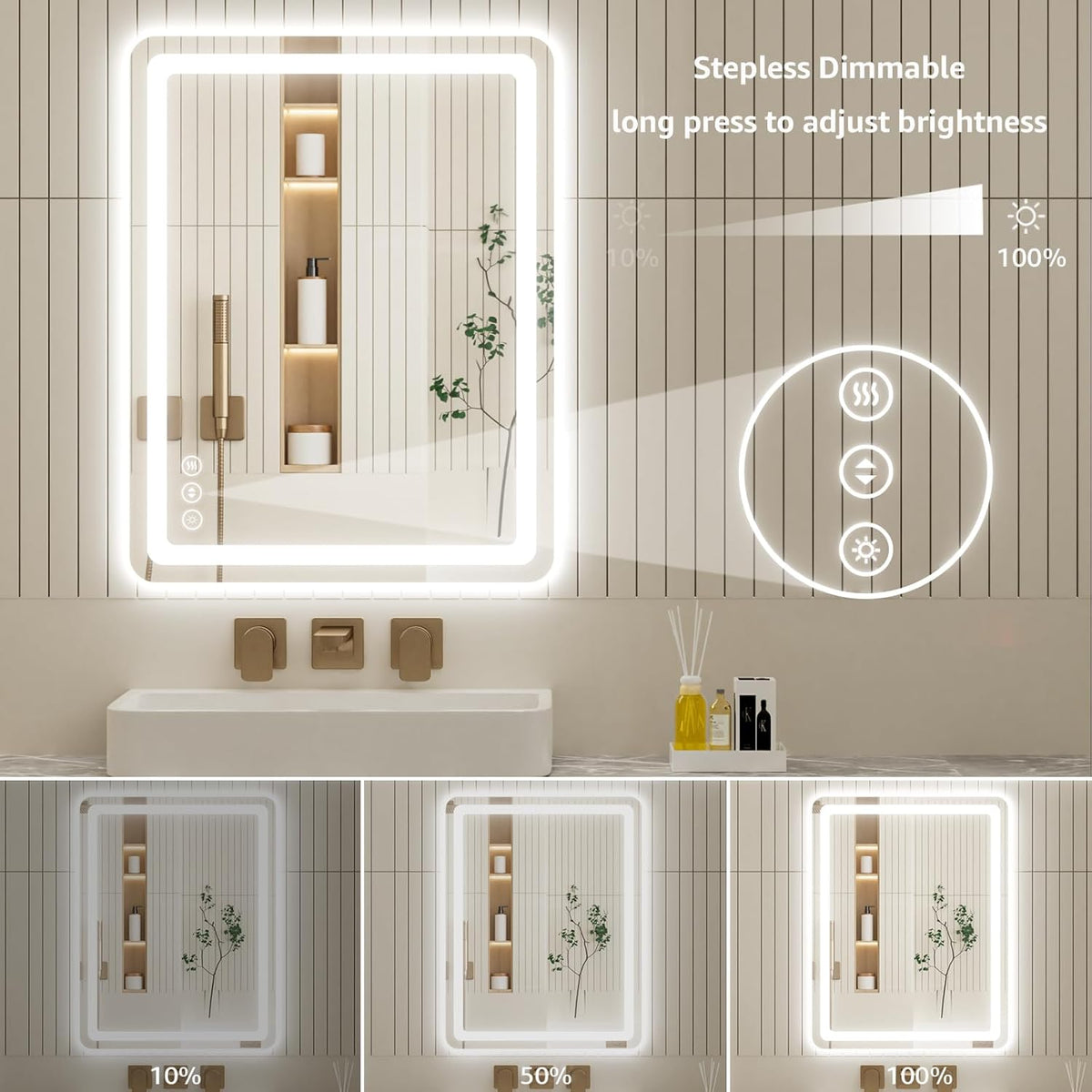 Lmsedf 24" x 32"Rectangle LED Bathroom Mirror with Lights, Backlit & Front Lighted, Wall-Mounted Vanity Mirror 3000K/4000K/6000K, Memory Functions, Anti-Fog, Dimmable Smart Mirror - PuriLite