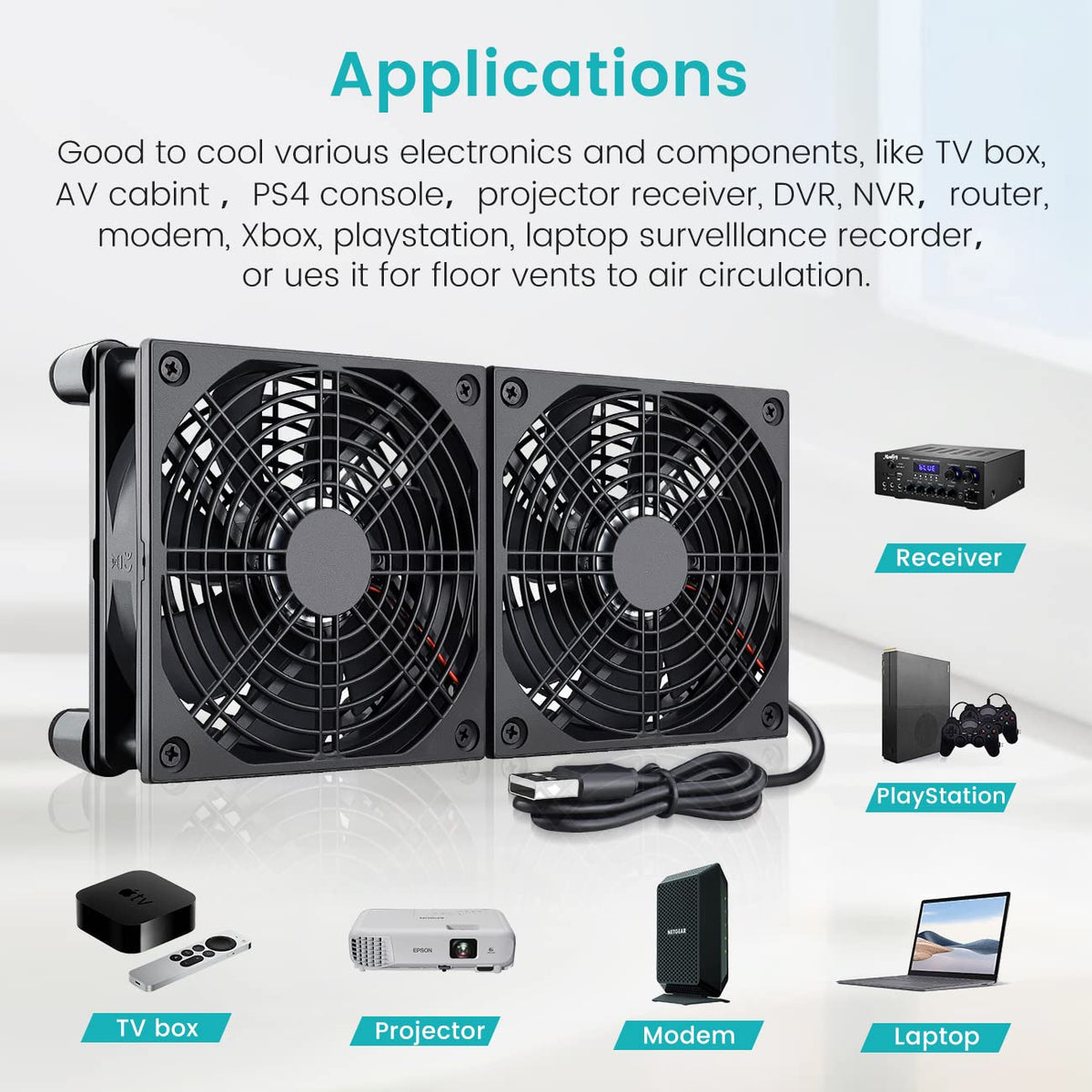 Wathai Cooling Case Fan for Receiver DVR Xbox TV Box Router 120mm x 25mm 5V USB Power - PuriLite