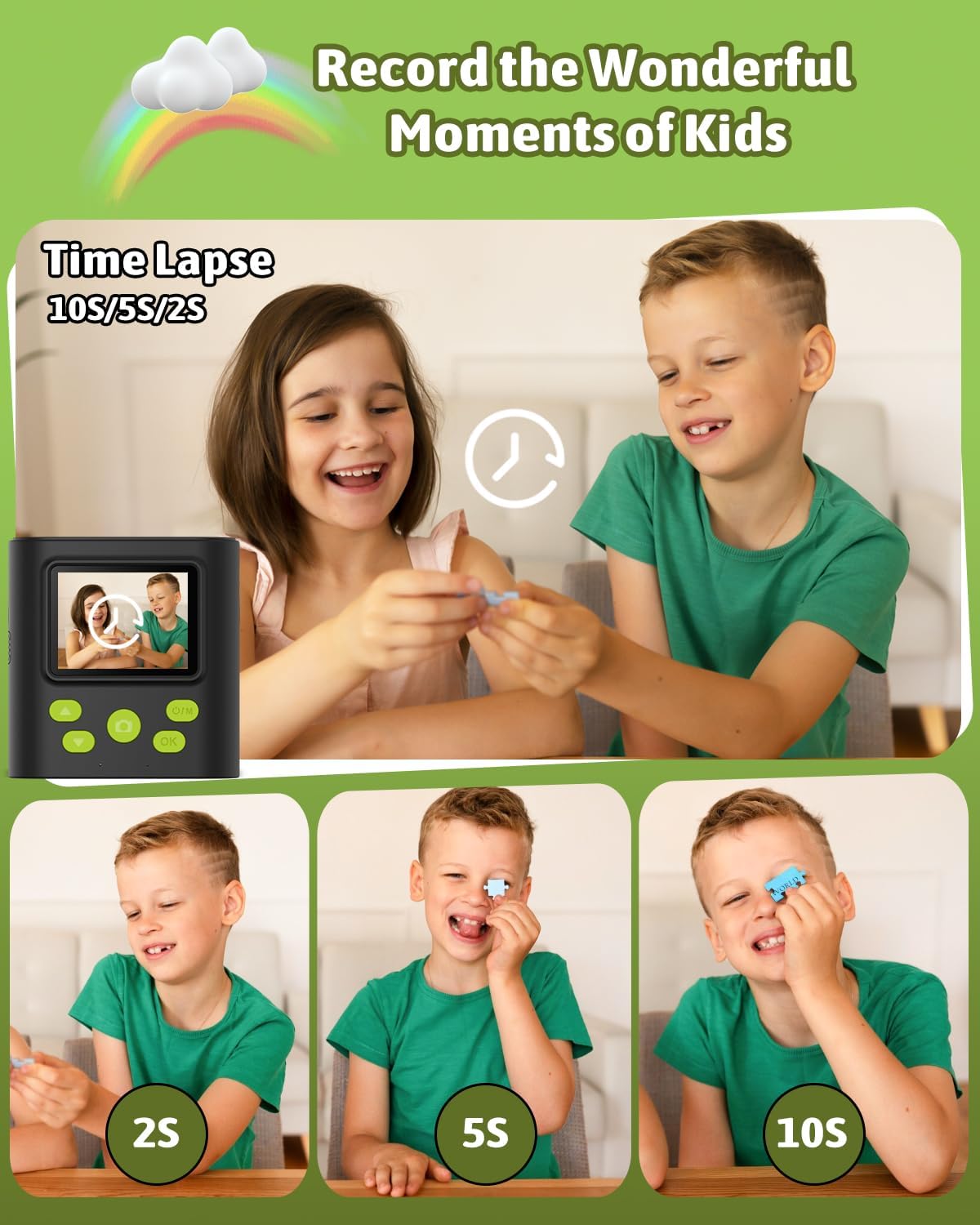 Mgaolo Kids Camera with Instant Print, Thermal Printing Digital Camera Gift for 3-12 Years Old Children, Safe Ink-Free Design, Toy for Creativity & Learning (Black) - PuriLite