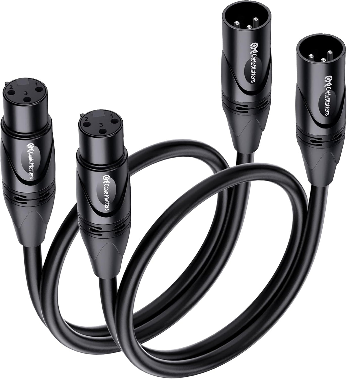 Cable Matters 2-Pack Premium XLR to XLR Cables - 6ft, Male to Female Microphone Cable, Oxygen-Free Copper (OFC) Mic Cord, Black - PuriLite