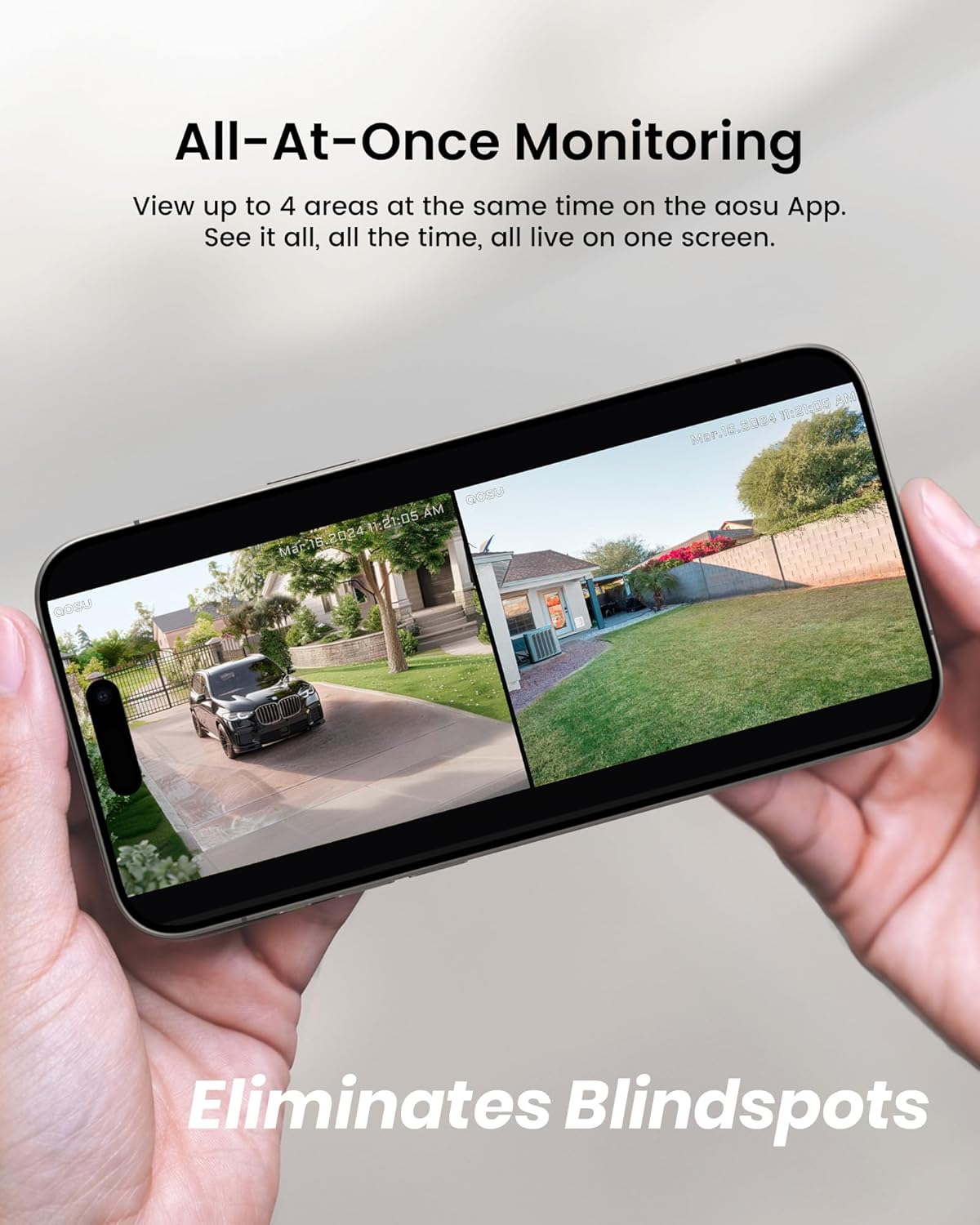 AOSU Solar Security Cameras Wireless Outdoor, 4 Cam-Kit, No Monthly Fees, Local Storage, Home Security Cameras System with Integrated Solar Panel, Easy Setup, 2K Color Night Vision, 5G & 2.4G WiFi - PuriLite