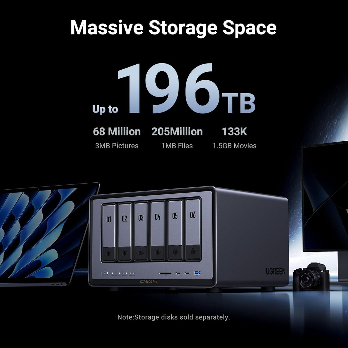 UGREEN NASync DXP4800 4-Bay Desktop NAS, Auto Backup Phones/PCs Private Cloud Storage for Home & Office, Intel N100 Quad-core CPU, 8GB DDR5 RAM, 32G eMMC, 2 * 2.5GbE, Dual M.2 Slots, 4K HDMI(Diskless) - PuriLite