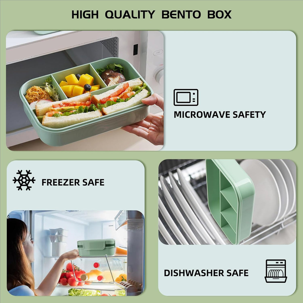 Bento Box Adult Lunch Box - 2000 ML Stackable with 8 Compartments, Leak-Proof, Built-in Sauce Container, Utensils, Microwave/Dishwasher/Freezer Safe - Blue - PuriLite