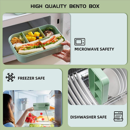 Bento Box Adult Lunch Box - 2000 ML Stackable with 8 Compartments, Leak-Proof, Built-in Sauce Container, Utensils, Microwave/Dishwasher/Freezer Safe - Blue - PuriLite