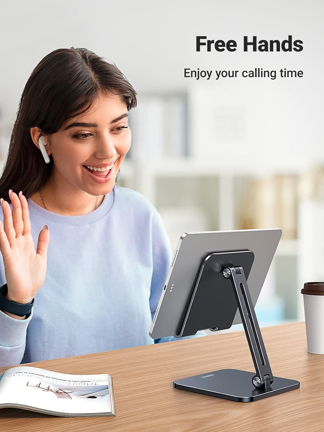 UGREEN Tablet Stand for Desk, Aluminum Stand for iPad Extended Height, Adjustable Foldable Portable Desktop Stand Holder for iPad Pro 12.9 11 9.7 10.5 iPad Air Mini Galaxy Surface iPhone 14 Pro, Grey - PuriLite