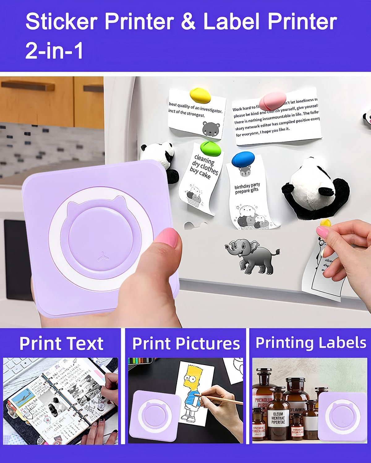 Label Maker - Mini Portable Sticker Printer with 13 Rolls Self-Adhesive Thermal Papers, Labeller Machine for Home Office Study Business Texts Journal, Blue - PuriLite
