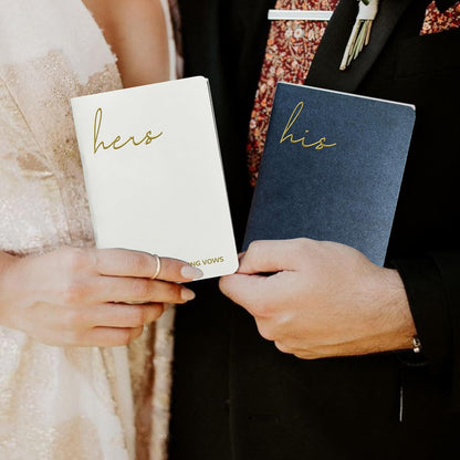 WeddingGiftsWedding Vow Books His and Hers Soft Touch Gold Foil Engraving Vow Books Wedding Essentials Wedding Accessories(TR-HH-Black) - PuriLite