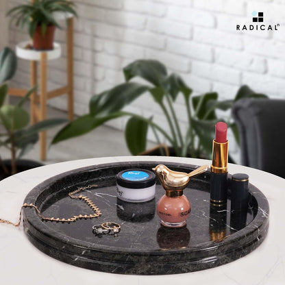 RADICALn Serving Tray Black Handmade Marble 10" Round Jewelry Holder for Home Decor - Decorative Tray Perfume Organizer - Bathroom Tray for Bathroom Organizer Countertop - PuriLite