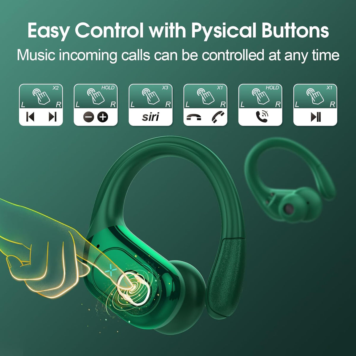 STECEi Wireless Earbuds 75hrs Bluetooth 5.4 Headphone Sport, Bluetooth Earbuds HiFi Stereo Over Ear Bud with Earhooks, ENC Noise Cancelling Mic, IP7 Waterproof Wireless Earphone for Workout/Running - PuriLite