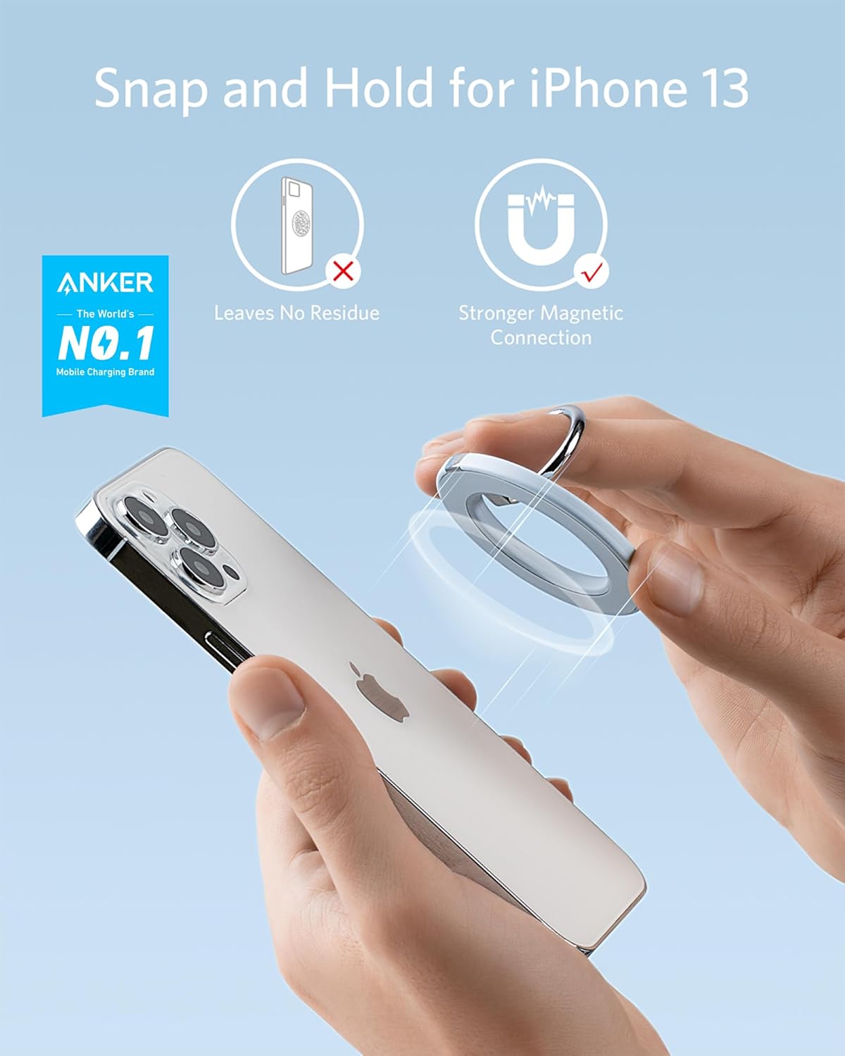 Anker Magnetic Phone Grip, MagGo 610 Ring Holder, Adjustable Kickstand, Only for iPhone 16/16 Plus/16 Pro/16 Pro Max/15/14/13/12 Series - PuriLite