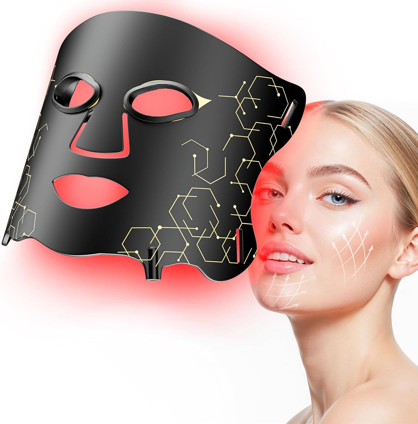 LED Light Therapy Mask (E106A) for Face with high-frequency laser, LED Light Therapy Mask with Adjustable Brightness and Timer, Soft Silicone Red Light Therapy Mask for Wrinkle & Acne Treatment Home & Travel, Black