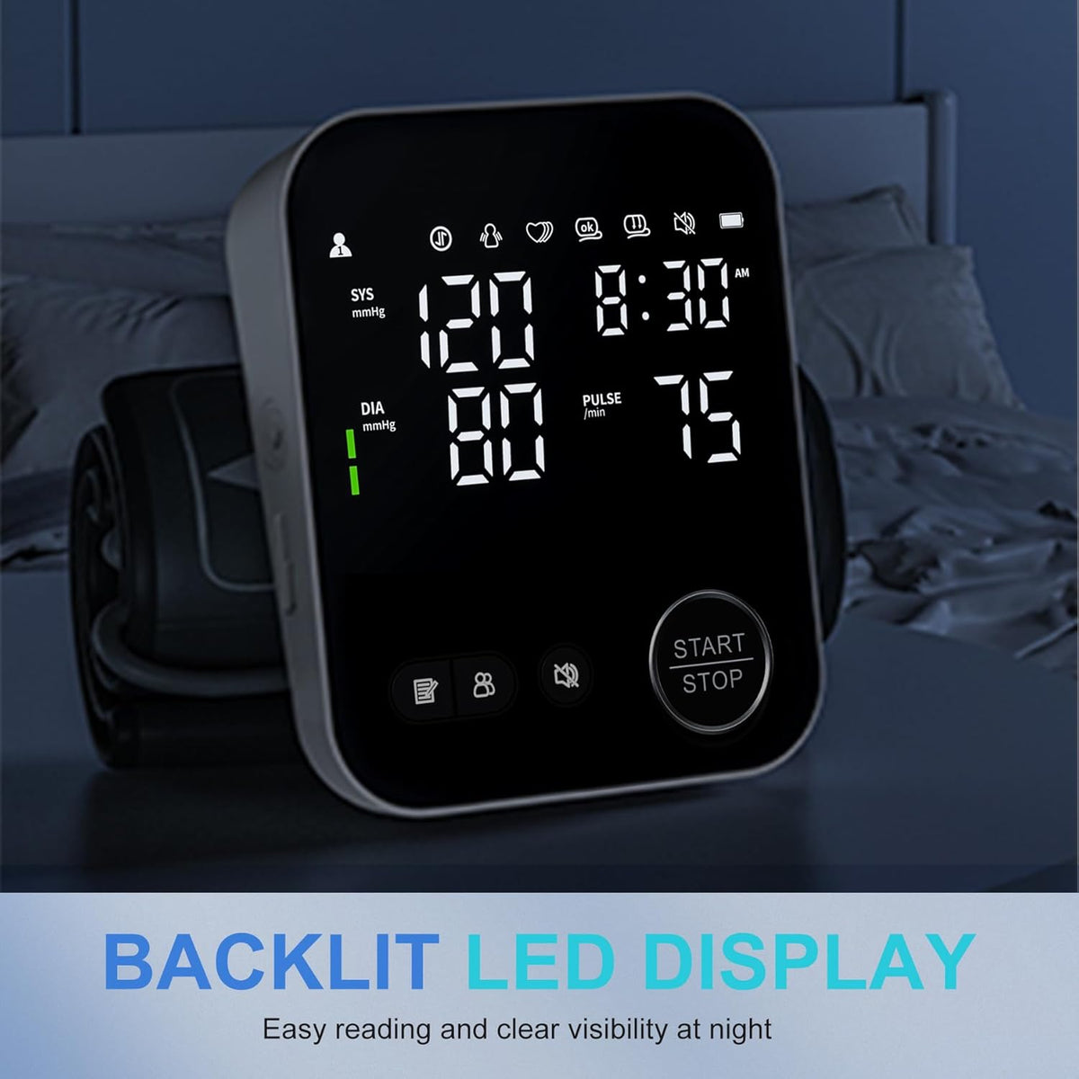 Blood Pressure Machine for Home Use, Adjustable 8.7"-16.5" Upper Arm Cuff Dual User Mode Voice Broadcast LED Backlit Display Monitor with Storage Bag - PuriLite