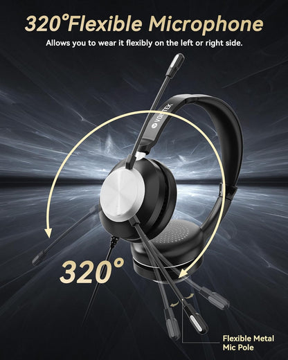 Voistek Computer HeadphonesWired USB C/3.5MM/USB Headset; with Noise Cancelling Microphone & Volume Controls Compatible with PC,Laptop,Mac,iPad,Home,Office,Meeting,Skype,Zoom(882F) - PuriLite