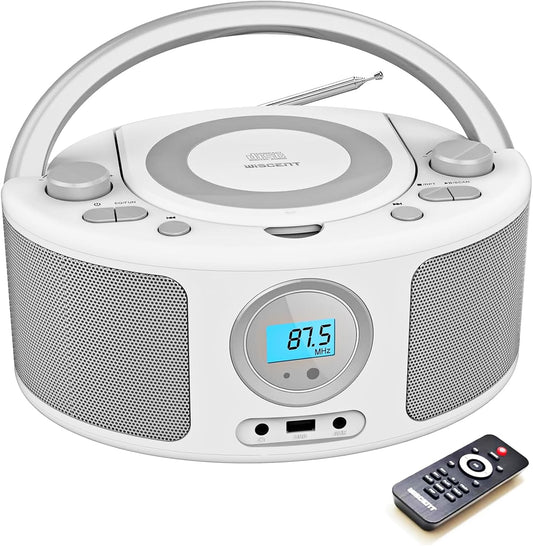 Portable CD Player Boombox with Bluetooth,FM Radio Stereo,USB MP3 Playback,CD-R/CD-RW/MP3-CD Compatible,3.5mm Headphone Jack, AC/Battery Powered, Programmable CD Player - PuriLite