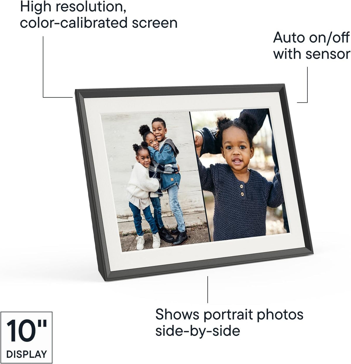 Aura Aspen 12" Digital Photo Frame - Black with Paper Mat - PuriLite