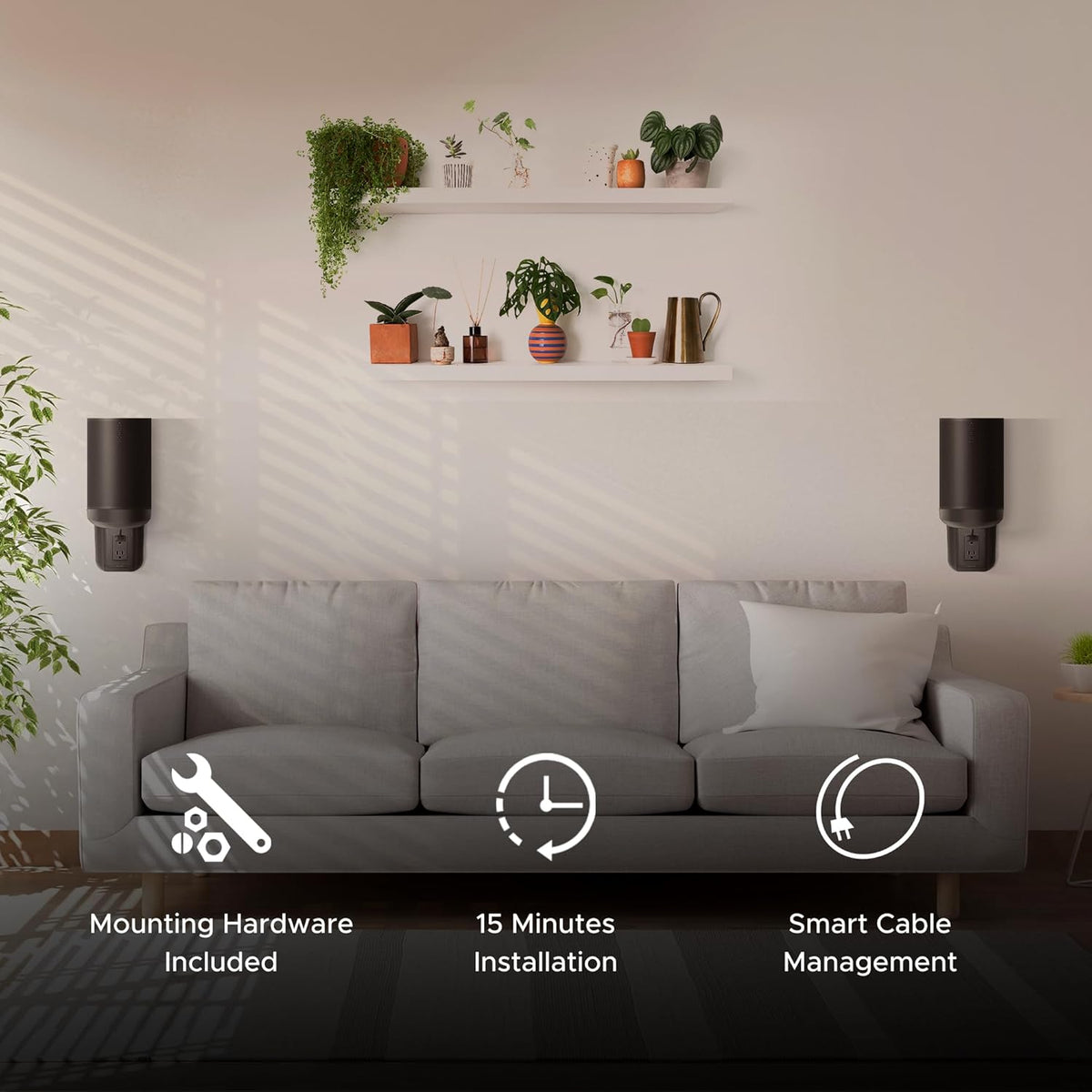 ERA100 Shelf Wall Outlet AC, White, Home, Compatible with Sonos ERA 100, Plug Mount Organizer, Bathroom, Kitchen, Bedrooms, Cord Management, Easy Installation, Mounting Kit Included - PuriLite