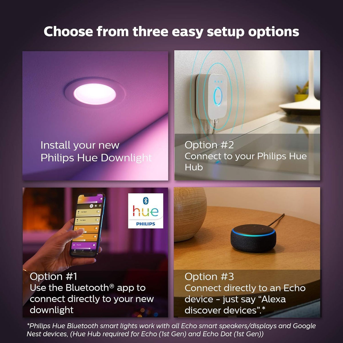 Philips Hue White & Color Ambiance 4" Smart LED Retrofit Can Downlight, Color Changing, Bluetooth & Zigbee Compatible (Hue Hub Optional), Smart Ceiling Lighting - PuriLite