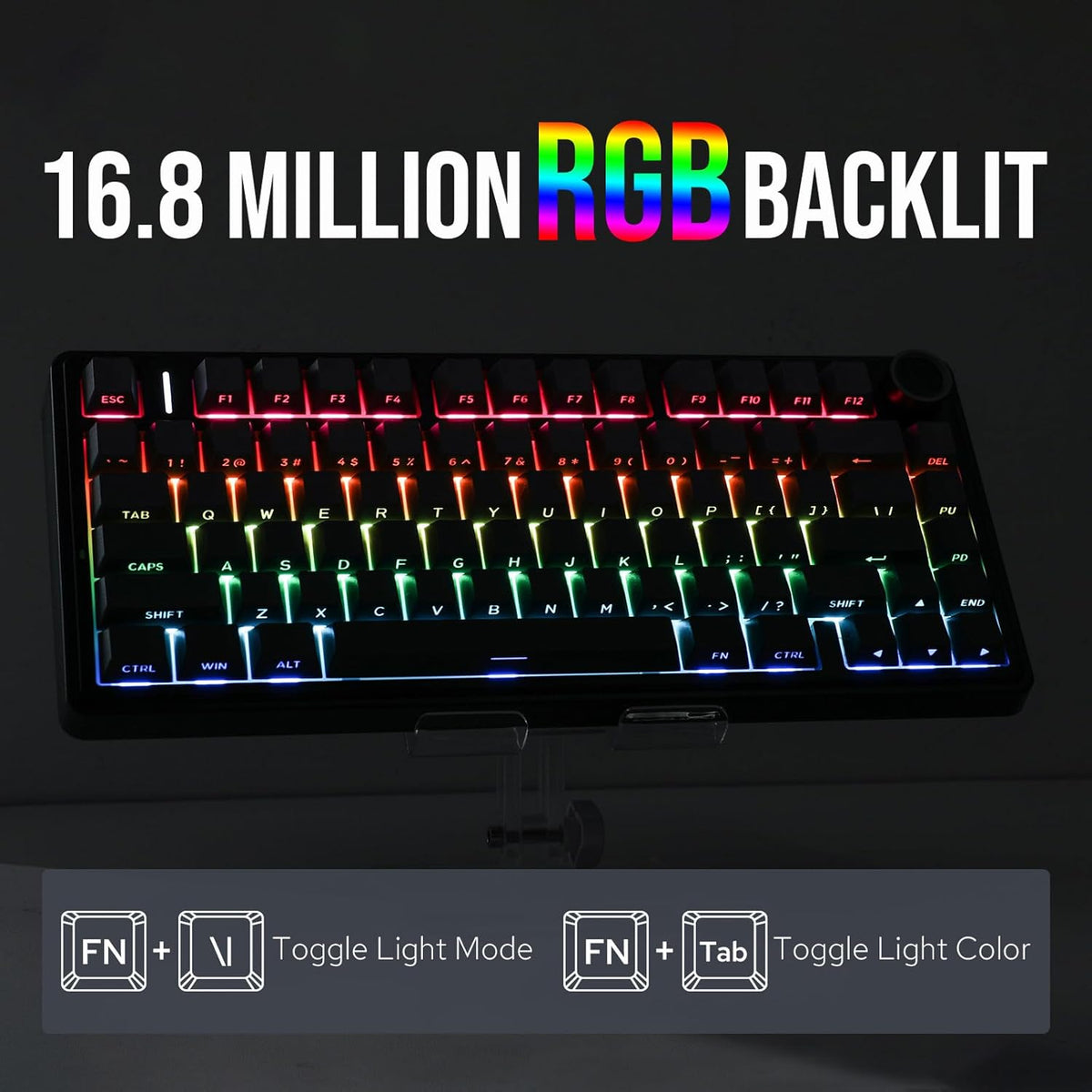 EPOMAKER x Aula F75 Gasket Mechanical Keyboard, 75% Wireless Hot Swappable Gaming Keyboard with Five-Layer Padding&Knob, Bluetooth/2.4GHz/USB-C, RGB (Black Gradient, LEOBOG Reaper Switch) - PuriLite
