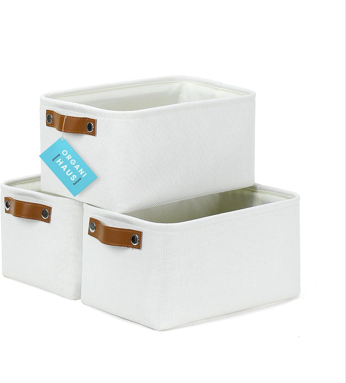 OrganiHaus Large Fabric Storage Baskets for Shelves 3 Pack, 15x11in Closet Storage Bins for Shelves, Cloth Baskets, Fabric Storage Cubes, Linen Closet Organizers, Fabric Basket, White Basket - PuriLite