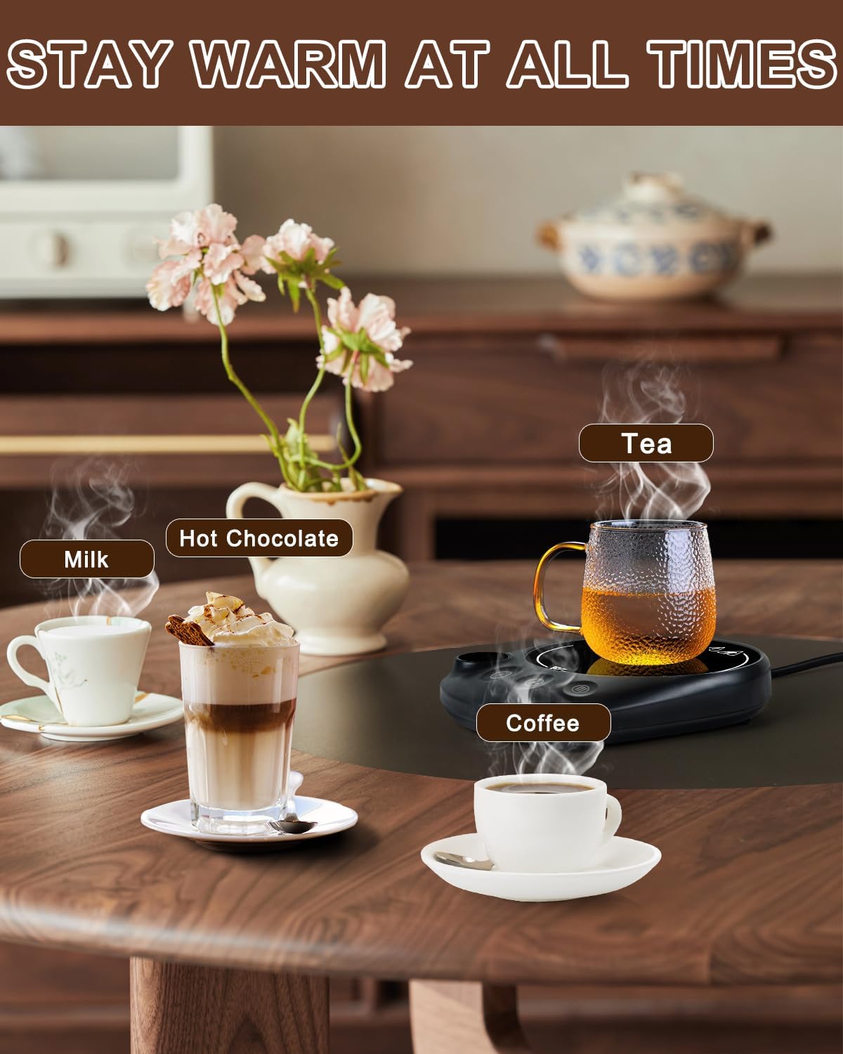 MYMULIKE Mug Warmer, Coffee Mug Warmer for Desk with 4 Temperature Settings (55℃/65℃/75℃/85℃), Coffee Warmer with Auto Shut Off, 1-12 Hour Timer, Desk Accessories for Office/Home - PuriLite