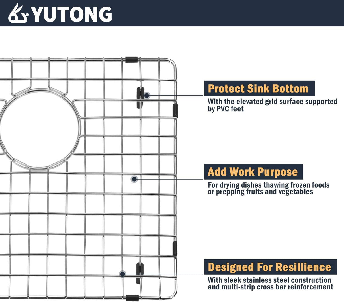 Yutong Kitchen Stainless Steel Sink Bottom Grid with Small Rounded Corner (27.5" x 15.5") - PuriLite