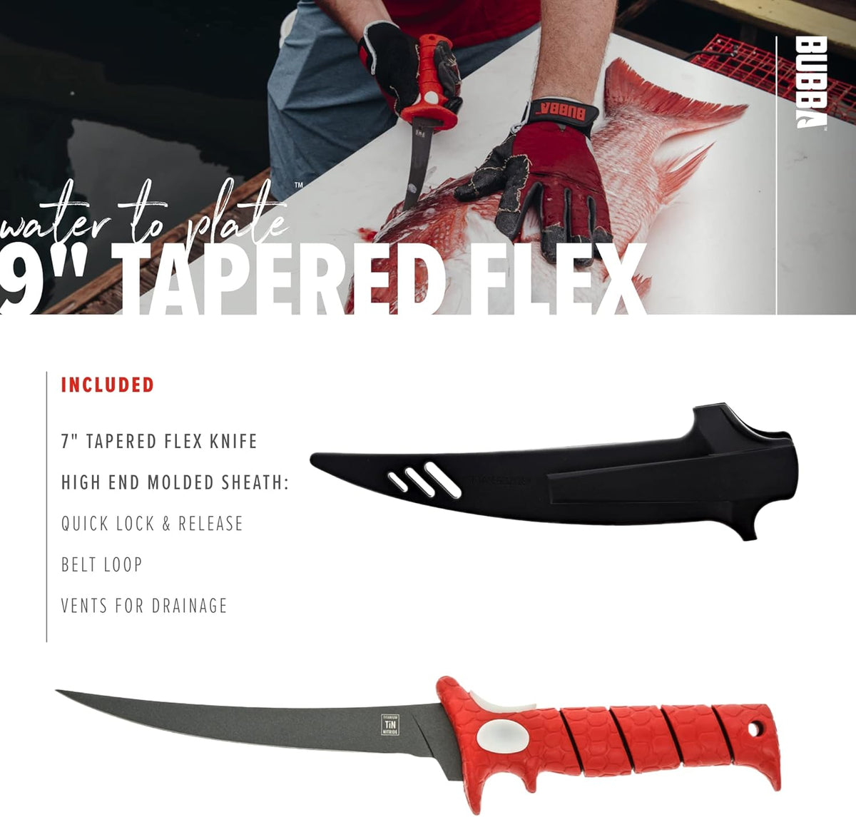Fishing Fixed Blade 9 Inch Tapered Flex Fillet Knife - PuriLite