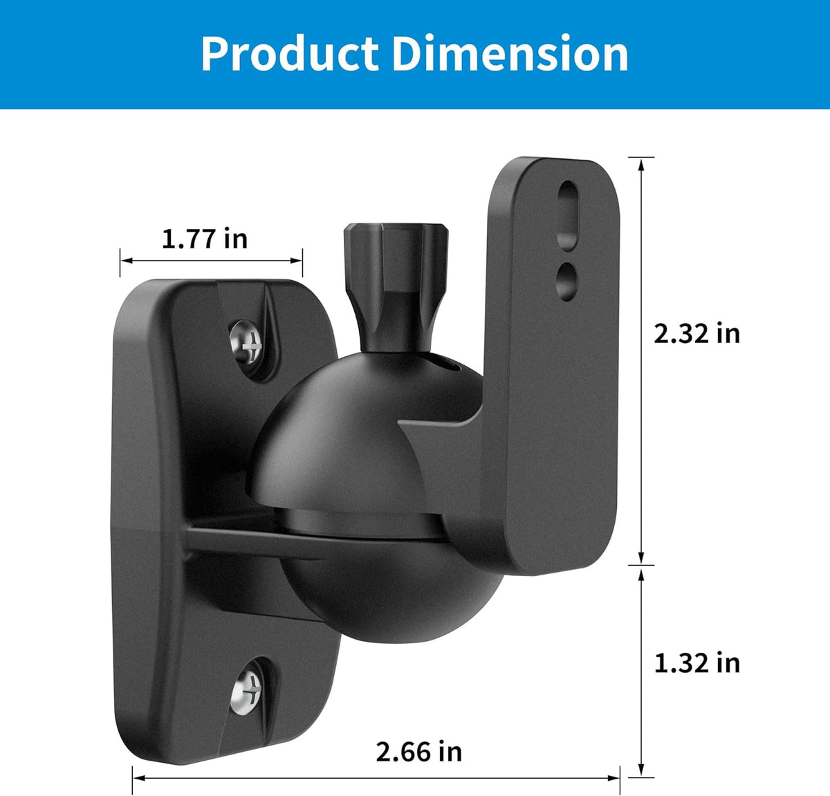 PlusAcc Speaker Wall Mount Brackets – Surround Sound Speaker Wall Mounts with 20° Tilt & 80° Swivel, Bookshelf Speaker Wall Screws Mounts, Holds Up to 7.7 lbs, Space-Saving Design (2-Pack, Black) - PuriLite