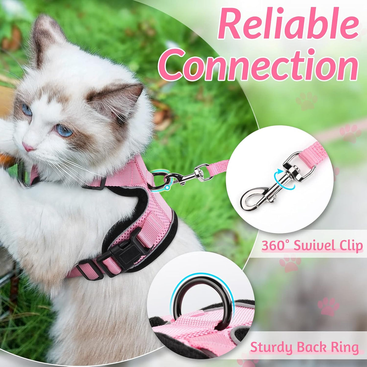 rabbitgoo Cat Harness and Leash for Walking, Escape Proof Soft Adjustable Vest Harnesses for Small Medium Cats, Easy Control Breathable Reflective Strips Jacket, XS, Black - PuriLite