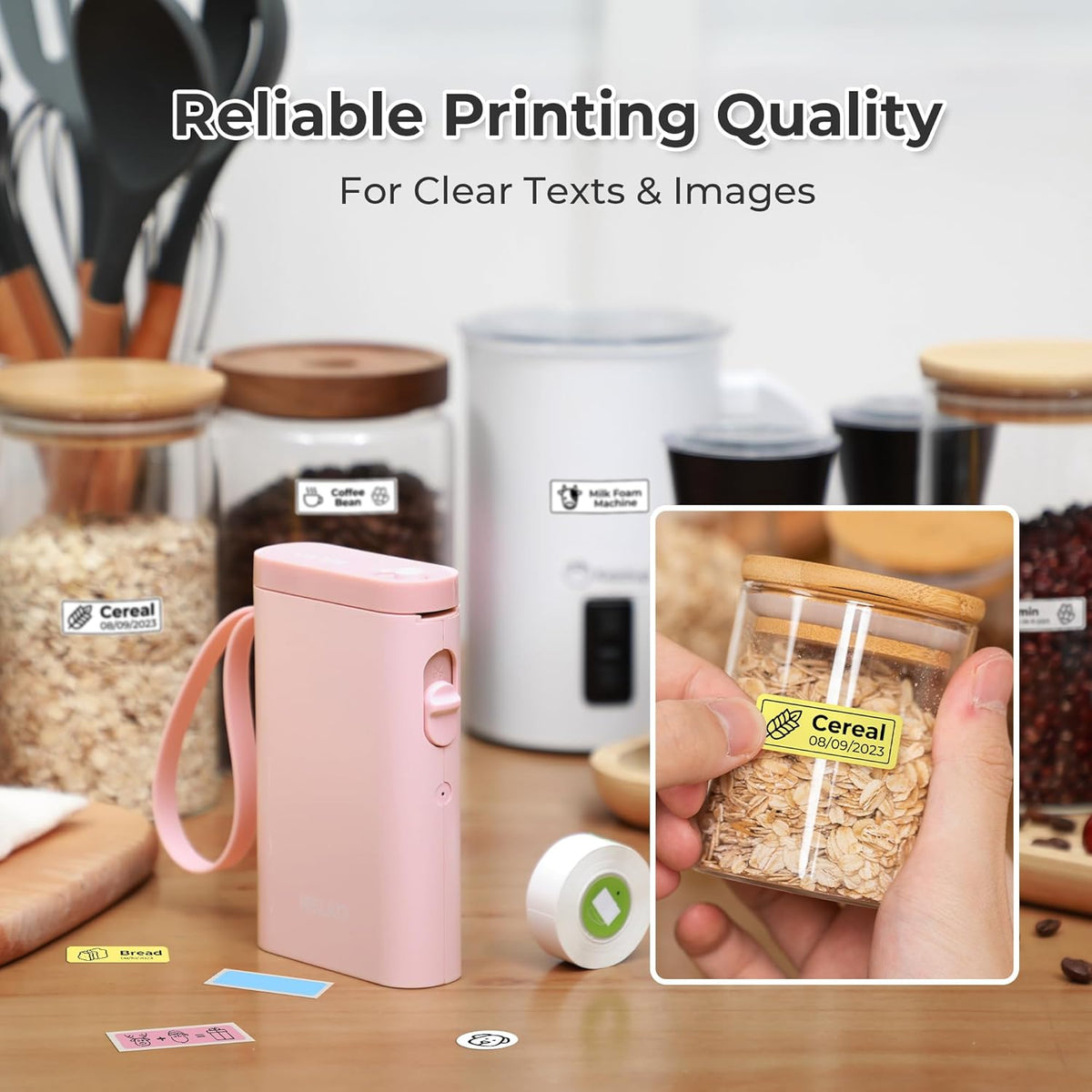 Nelko Label Maker Machine with Tape, P21 Portable Bluetooth Label Printer, Wireless Built-in Cutter Sticker Maker Mini Label Makers with Multiple Templates for School Organizing Office Home, White - PuriLite