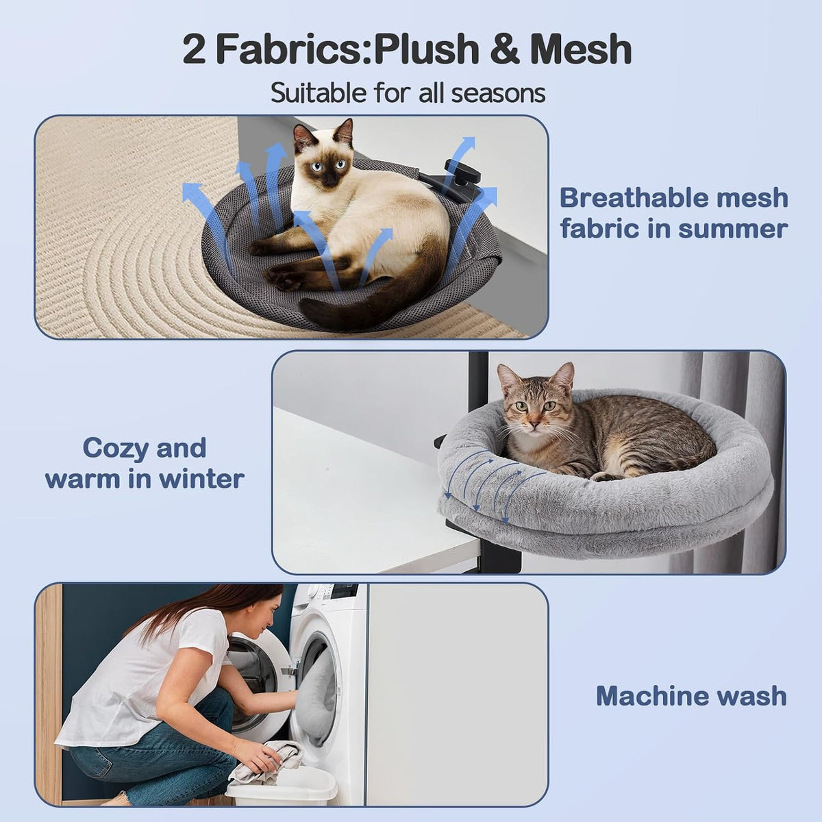 Odoland Cat Desk Bed, 2-in-1 Double Layer Bed with Adjustable Height | Indoor Cats Hammock with Replace Mattress Washable Fabrics for Cat