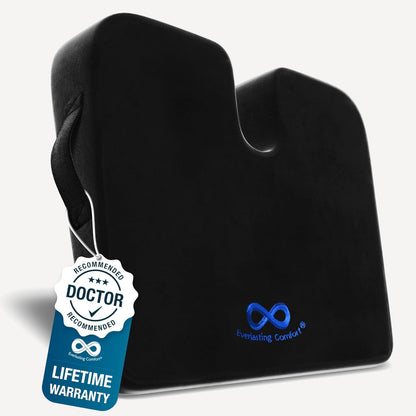 Everlasting Comfort Memory Foam Seat Cushion - Office Chair Cushion for Work, Travel, Car Support Pillow for Driving - Portable Seat for Chairs and Desks - Coussin Chaise - Black - PuriLite