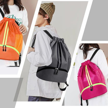 Hoedia Sports Drawstring Backpack - String Swim Gym Bag with Shoes Compartment and Wet Proof Pocket for Women/Men - PuriLite