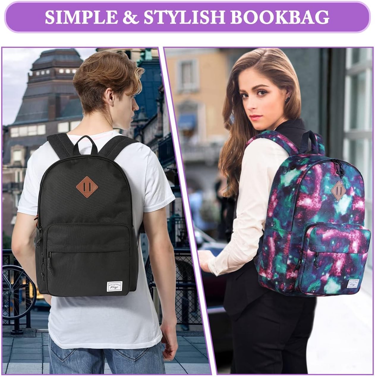 School Backpack, Kasqo 15.6 Inch Classic Lightweight Water-Resistant Backpack for Men Women Teens Girls Boys Kids to School, College, Travel, Work, Black - PuriLite